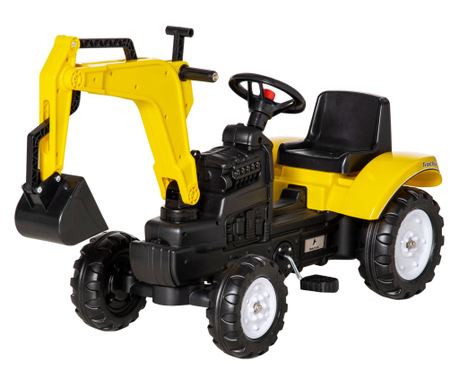 Excavator de jucarie cu urcare Cu pedala Vehidul de constructie pentru jocuri de simulare cu claxon pentru copii, galben