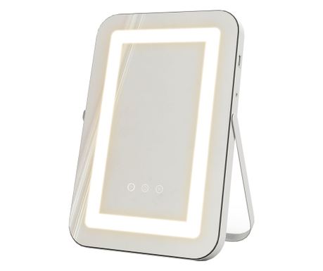 LED огледало за гримиране с 3 цвята регулируема светлина, USB и въртящо се увеличително огледало, 31x41.5x3 см, бяло