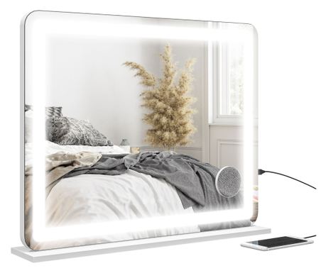 LED sminktükör 3 színben, falra és asztalra szerelhető, USB-vel, 80x62x14 cm, fehér