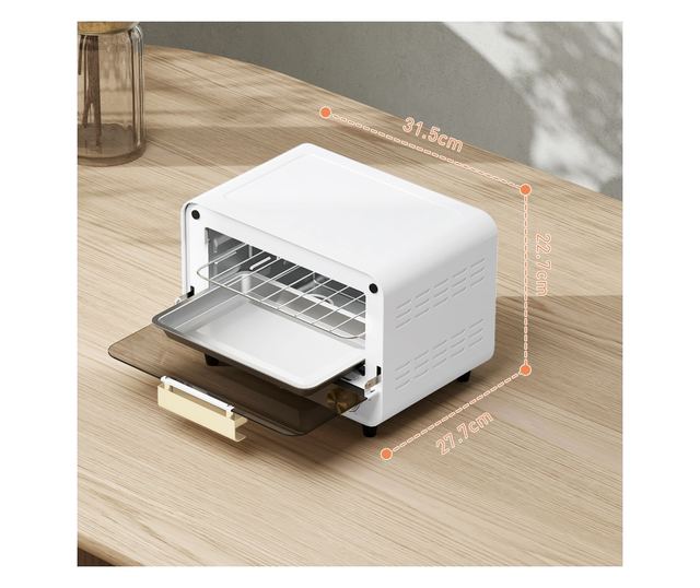 Cuptor Electric cu 2 Inaltimi cu Temporizator si Temperatura Reglabila, 31,5x27,7x22,7 cm, Alb