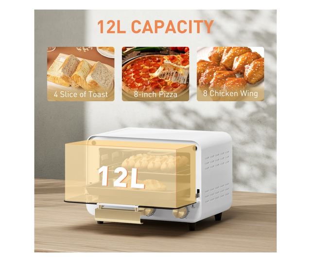 Cuptor Electric cu 2 Inaltimi cu Temporizator si Temperatura Reglabila, 31,5x27,7x22,7 cm, Alb
