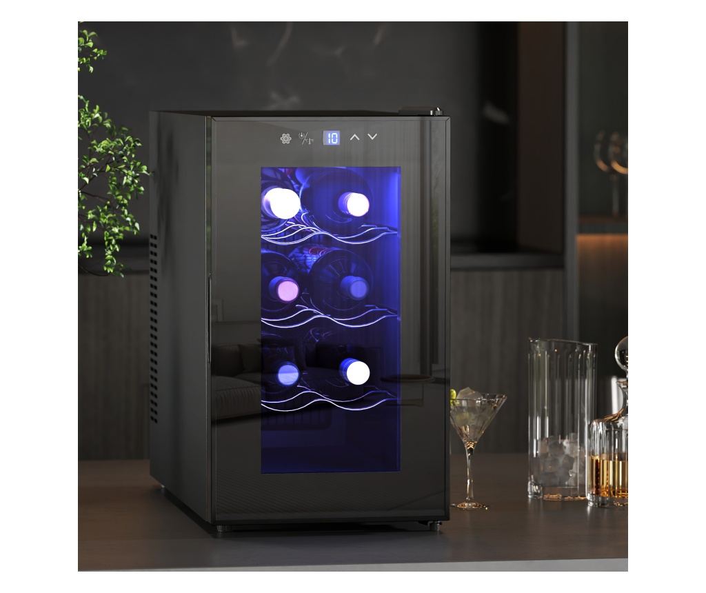 Frigider pentru 8 Sticle de Vinuri cu Temperatura Reglabila 8-18°C si Rafturi Reglabile, 26,5x51,5x47,5 cm, Negru - 2