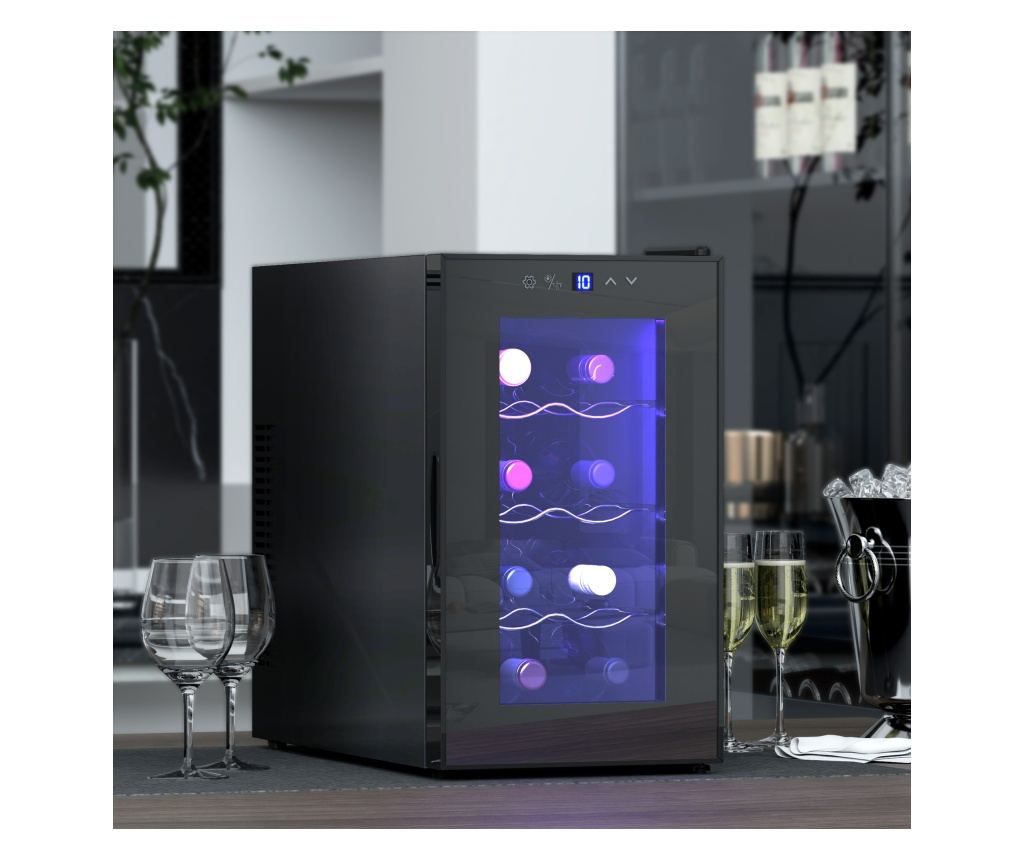 Frigider pentru 8 Sticle de Vinuri cu Temperatura Reglabila 8-18°C si Rafturi Reglabile, 26,5x51,5x47,5 cm, Negru - 3