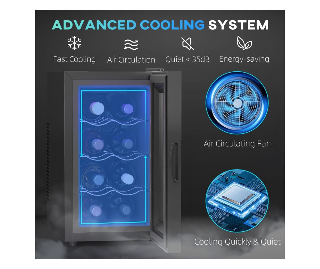 Frigider pentru 8 Sticle de Vinuri cu Temperatura Reglabila 8-18°C si Rafturi Reglabile, 26,5x51,5x47,5 cm, Negru - 5