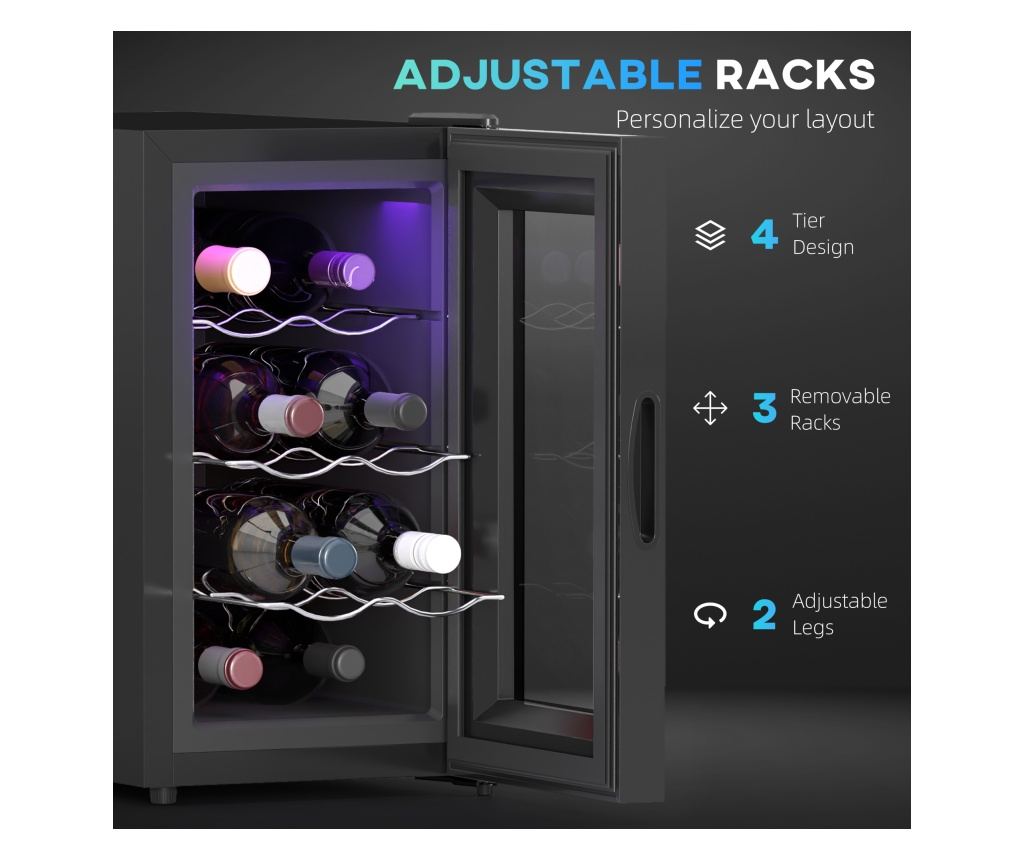 Frigider pentru 8 Sticle de Vinuri cu Temperatura Reglabila 8-18°C si Rafturi Reglabile, 26,5x51,5x47,5 cm, Negru - 7