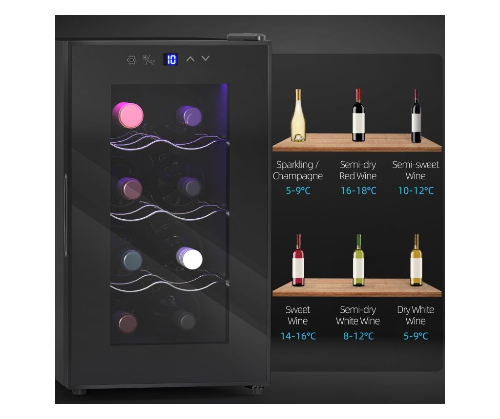 Frigider pentru 8 Sticle de Vinuri cu Temperatura Reglabila 8-18°C si Rafturi Reglabile, 26,5x51,5x47,5 cm, Negru - 10