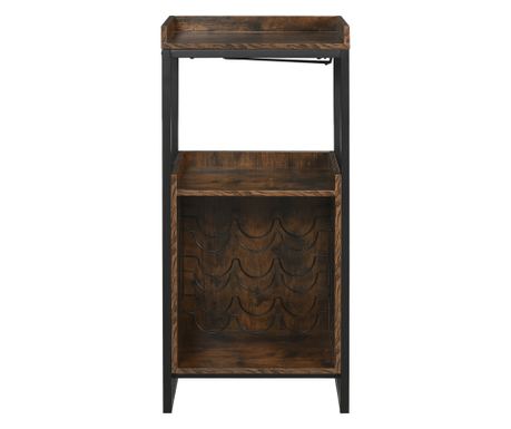 Ipari stílusú bortartó szekrény, mini borospince 9 palackhoz üvegtartóval és polcokkal, 52x40x113cm, barna