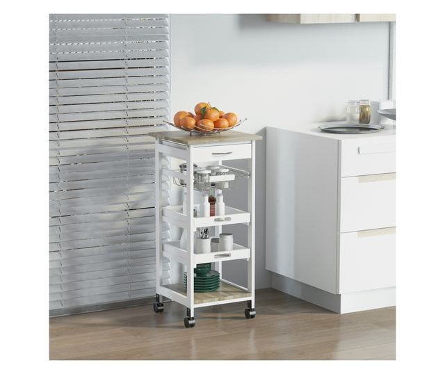 Carucior de Bucatarie Economisire Spatiu din Lemn Alb 37 x 37 x 82cm