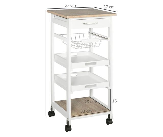 Carucior de Bucatarie Economisire Spatiu din Lemn Alb 37 x 37 x 82cm