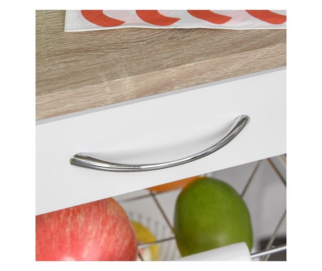 Carucior de Bucatarie Economisire Spatiu din Lemn Alb 37 x 37 x 82cm