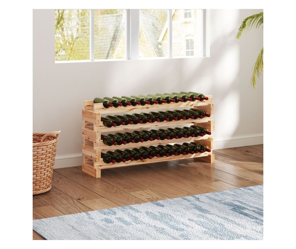 Raft pentru Sticle de Vin, Etajera pentru Sticle cu 4 Rafturi pentru 48 Sticle, 114x28x56,5 cm, Lemn Natural - 2