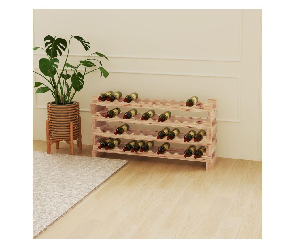 Raft pentru Sticle de Vin, Etajera pentru Sticle cu 4 Rafturi pentru 48 Sticle, 114x28x56,5 cm, Lemn Natural - 3