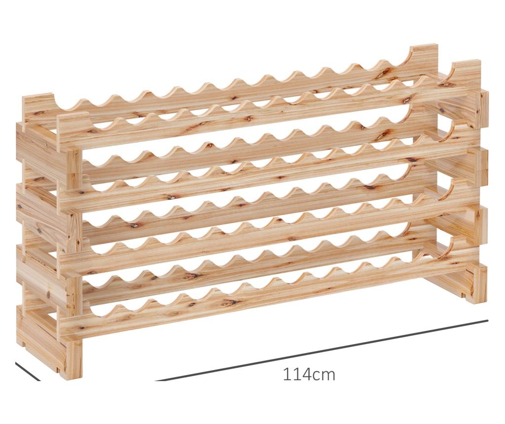 Raft pentru Sticle de Vin, Etajera pentru Sticle cu 4 Rafturi pentru 48 Sticle, 114x28x56,5 cm, Lemn Natural - 4