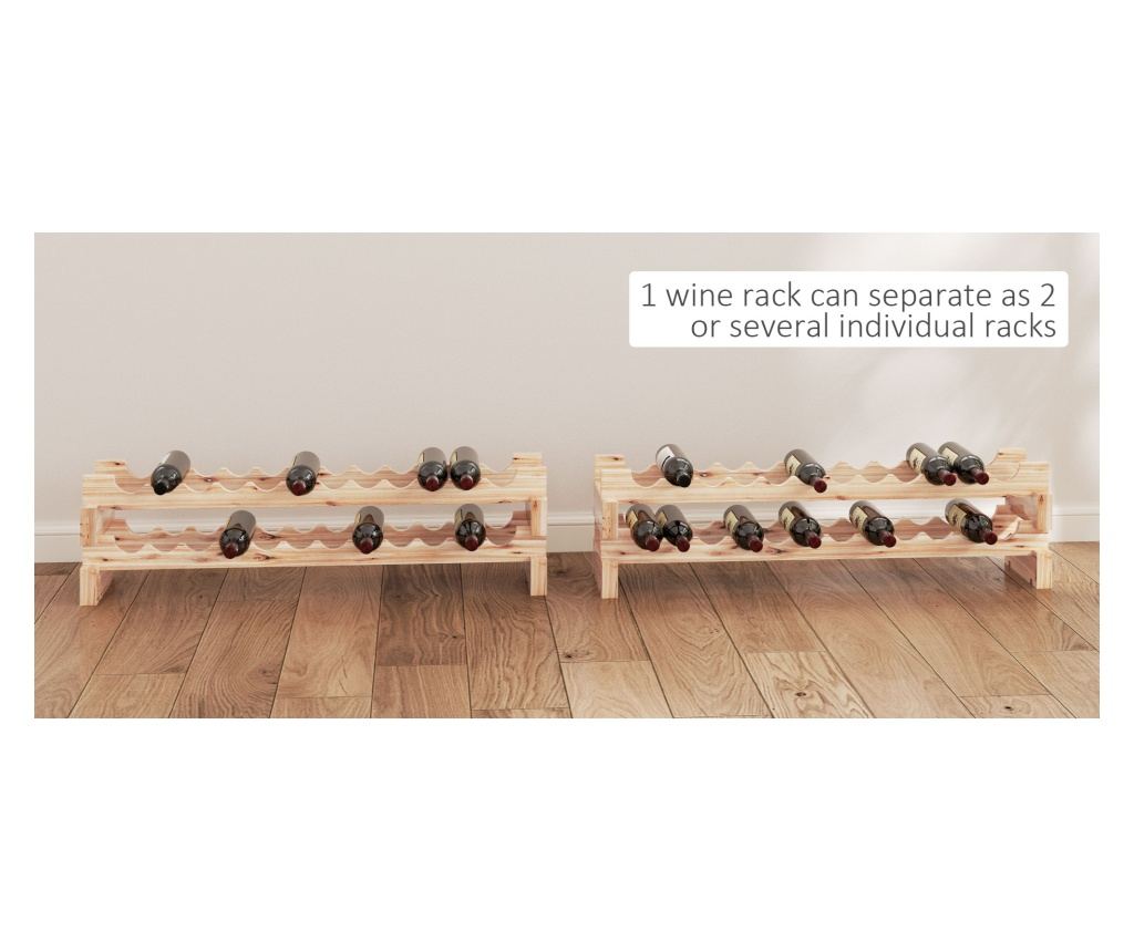 Raft pentru Sticle de Vin, Etajera pentru Sticle cu 4 Rafturi pentru 48 Sticle, 114x28x56,5 cm, Lemn Natural - 5