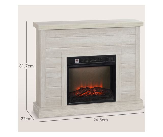 Електрическа камина с 3D пламък, автоматично изключване, регулируемо отопление и таймер, 96.5x22x81.7 см, светлосив