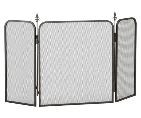 Paravan Pliant pentru Șemineu cu 3 Panouri, Paravan de Protecție din Metal, 96x1,3x56 cm, Negru
