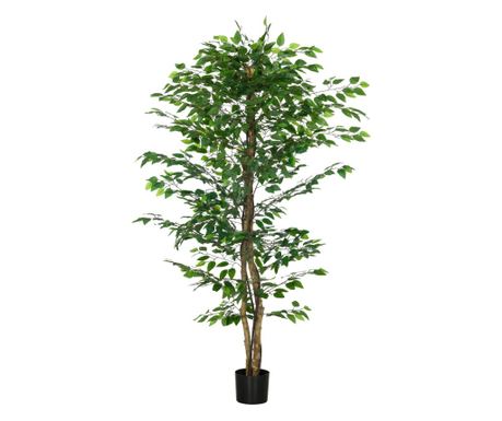 Planta Artificiala de Ficus cu 1260 Frunze, Planta Artificiala cu Ghiveci Inclus, Ø17,5x14,5 cm, Verde