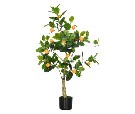 Set 2 Plante Artificiale de Lamai si Portocale, Plante Decorative Artificiale cu Ghiveci, Ø15x12,5 cm, Verde