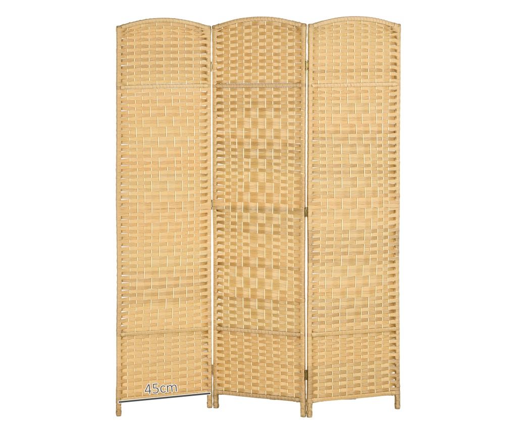 Paravan Interior Pliabil cu 3 Panouri Impletit din PP si Lemn de Pin, 135x1,7x180 cm, Lemn Natural - 4