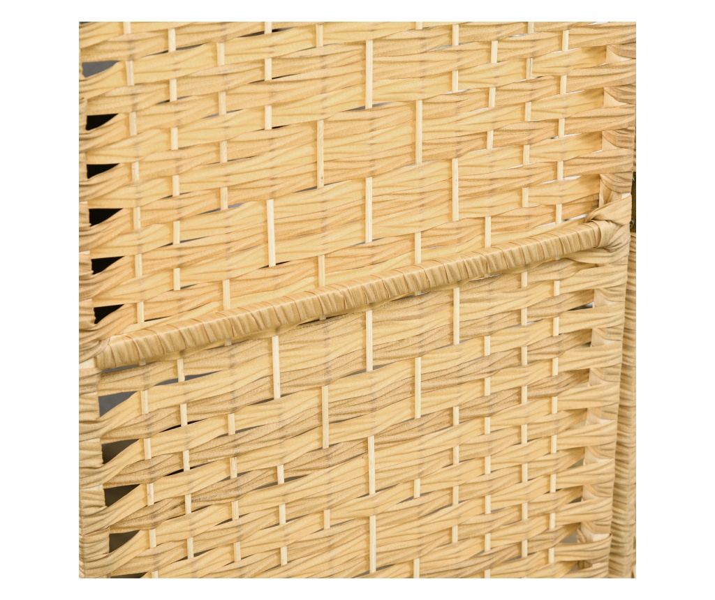 Paravan Interior Pliabil cu 3 Panouri Impletit din PP si Lemn de Pin, 135x1,7x180 cm, Lemn Natural - 9