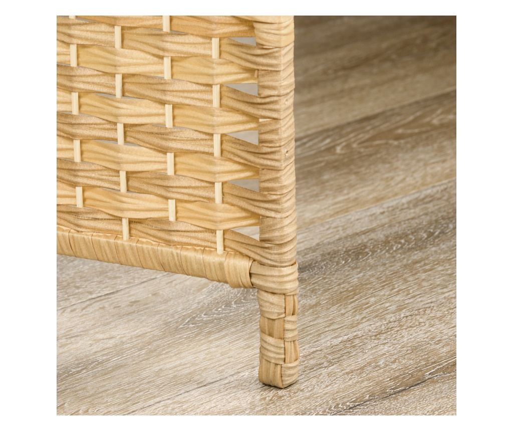 Paravan Interior Pliabil cu 3 Panouri Impletit din PP si Lemn de Pin, 135x1,7x180 cm, Lemn Natural - 10