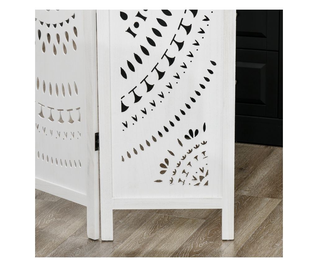Paravan Interior cu 3 Panouri, Separator Pliabil de Interior, din Lemn Cioplit, 120x170 cm, Alb - 10