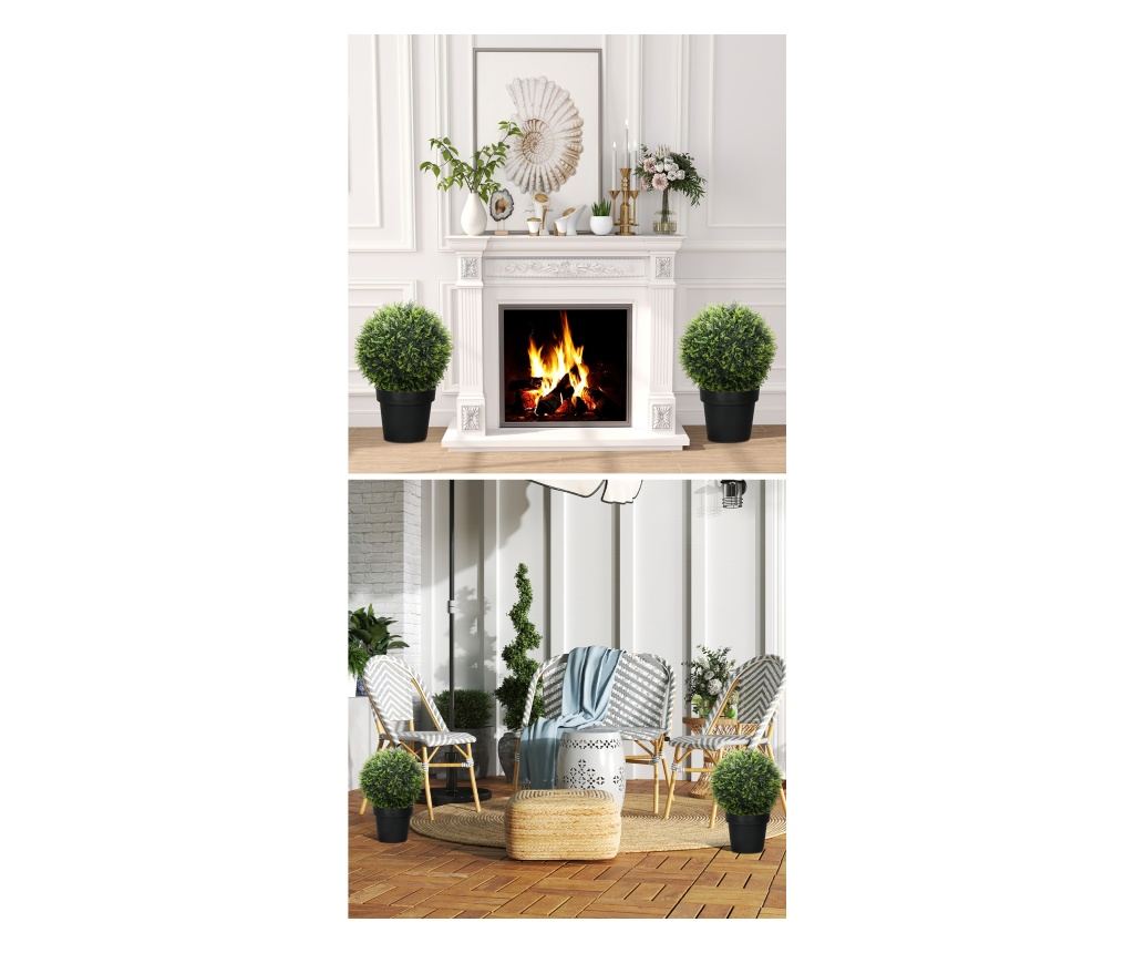 Set de 2 Plante Artificiale Sferice de Cedru, Plante Fictive Anti-UV, Ø45 cm, Verde - 2