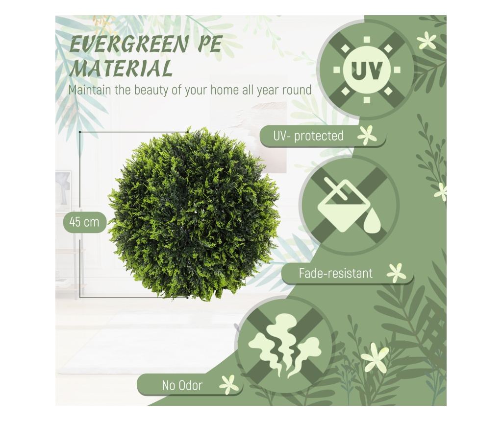 Set de 2 Plante Artificiale Sferice de Cedru, Plante Fictive Anti-UV, Ø45 cm, Verde - 6