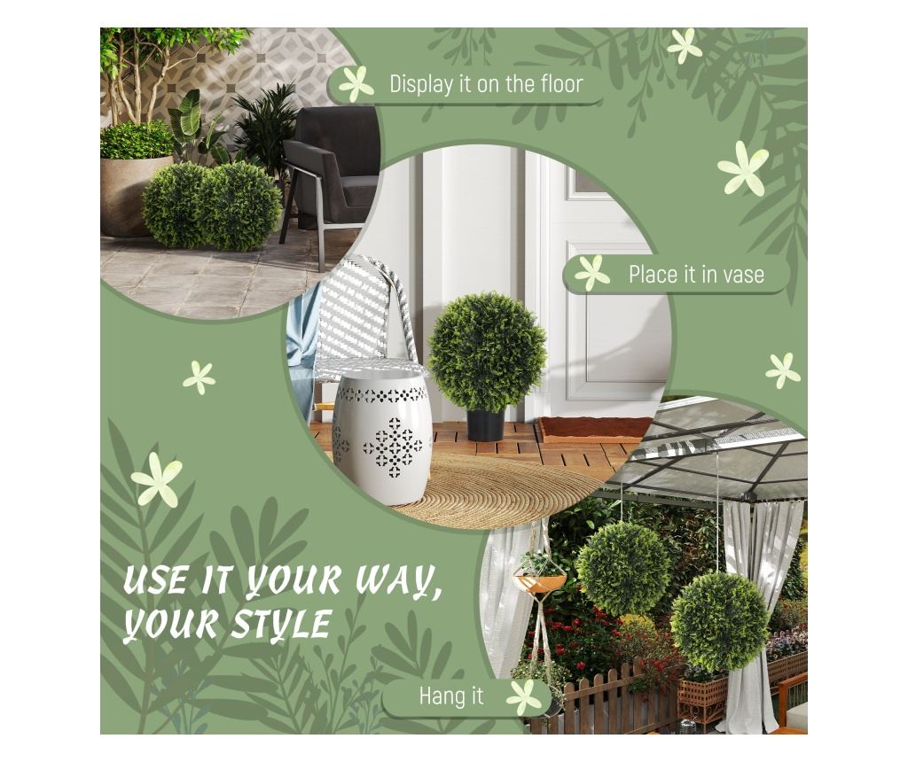 Set de 2 Plante Artificiale Sferice de Cedru, Plante Fictive Anti-UV, Ø45 cm, Verde - 8