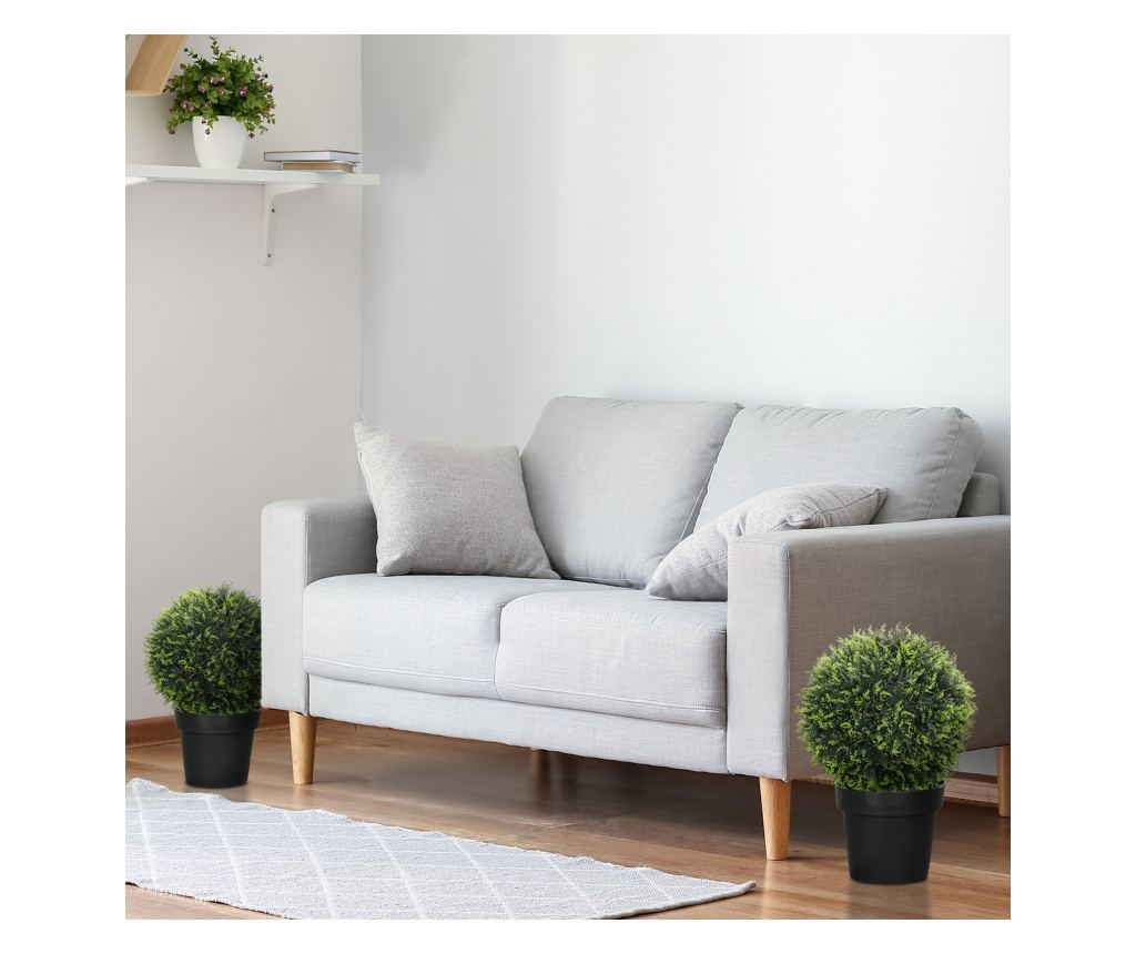 Set de 2 Plante Artificiale Sferice de Cedru, Plante Fictive Anti-UV, Ø45 cm, Verde - 9