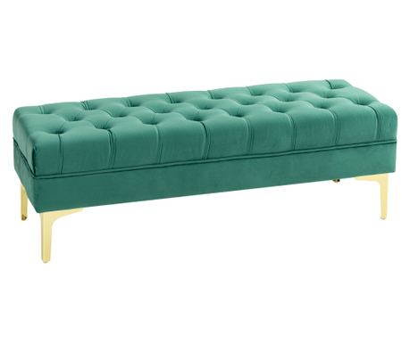 Bársony kárpitozott pad fém lábakkal előszobába, folyosóra és nappaliba, 118x45x42 cm, Zöld