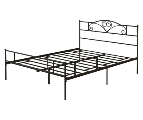 Structura Pat Matrimonial din Otel cu Sipci Integrate, Tetiera si Tablie, 160x200cm
