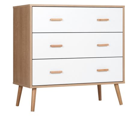 3 fiókos komód nappaliba és hálószobába, modern fa hatású, 80x39x80 cm, fehér