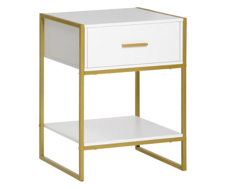 Set din 2 Noptiere Moderne, Noptiere cu Raft si Sertar, Organizatoare de Depozitare pentru Dormitor, 45x40x60 cm, Alb