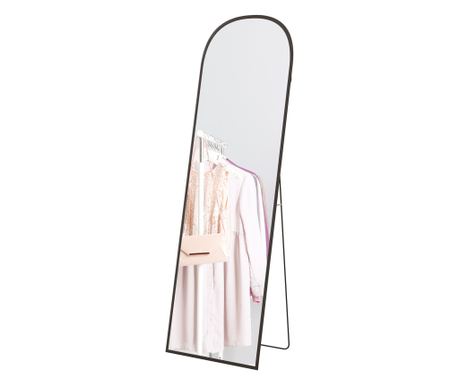 Oglinda de Podea si Perete, Oglinda Moderna cu Structura din Aliaj de Aluminiu si Suport Pliabil, 50x161.5 cm, Negru