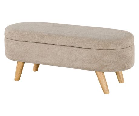 Tárolópad rejtett rekesszel, kárpitozott pad fa lábakkal és poliészterrel, 110x40x43 cm, bézs