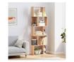 Biblioteca cu 5 Rafturi Separate cu Spatiu de Economisire in Forma de S din Lemn, 60x24x184,5 cm, Lemn Natural