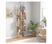 Biblioteca cu 5 Rafturi Separate cu Spatiu de Economisire in Forma de S din Lemn, 60x24x184,5 cm, Lemn Natural