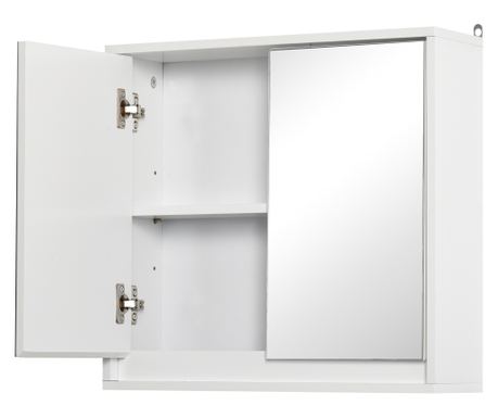 Fürdőszobaszekrény 2 ajtós, tükrös, állítható polccal, MDF fa, 48x14,5x45cm, fehér