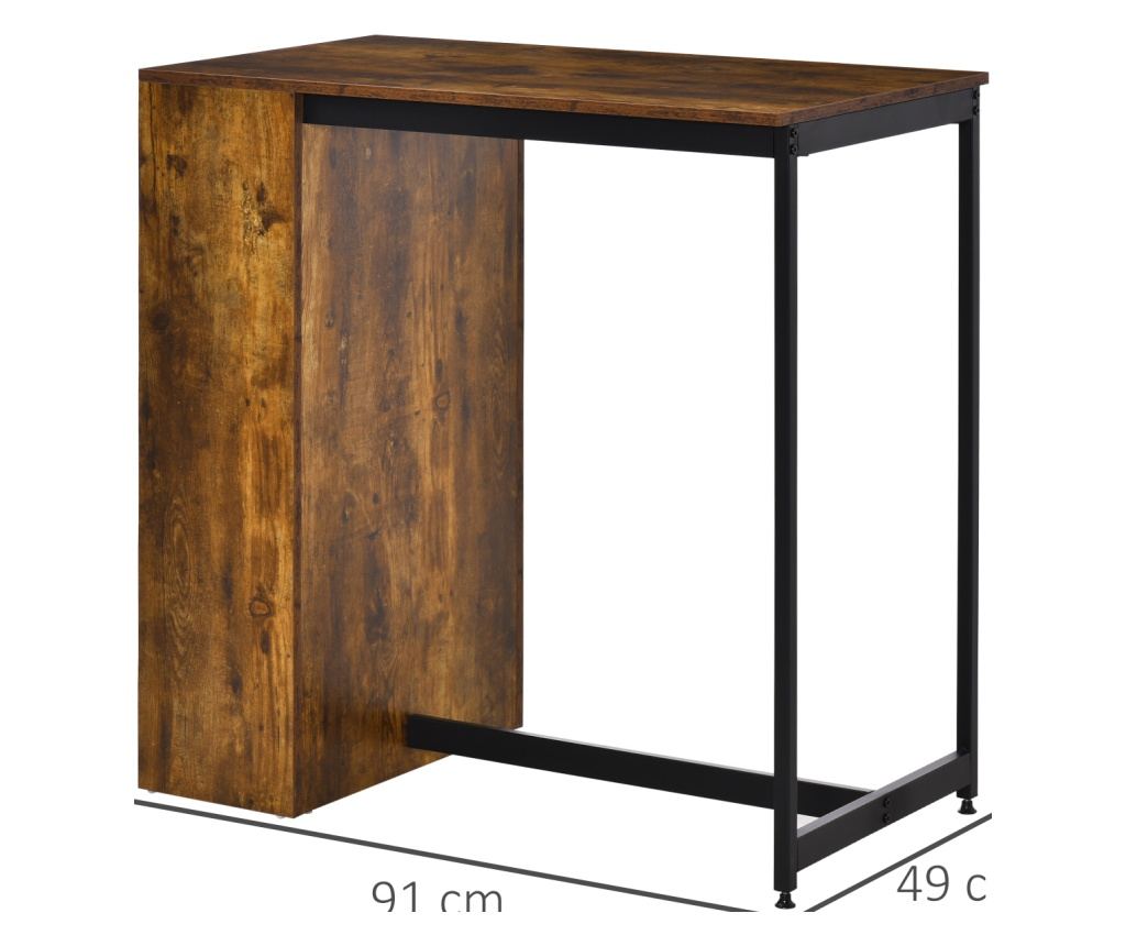 Set de Masa de Bar si Scaune cu Raft de Depozitare, 91x49x91 cm, Maro Rustic - 4