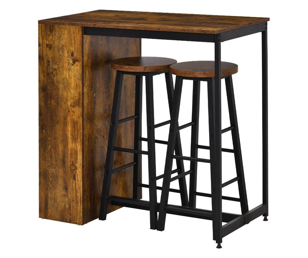 Set de Masa de Bar si Scaune cu Raft de Depozitare, 91x49x91 cm, Maro Rustic - 5