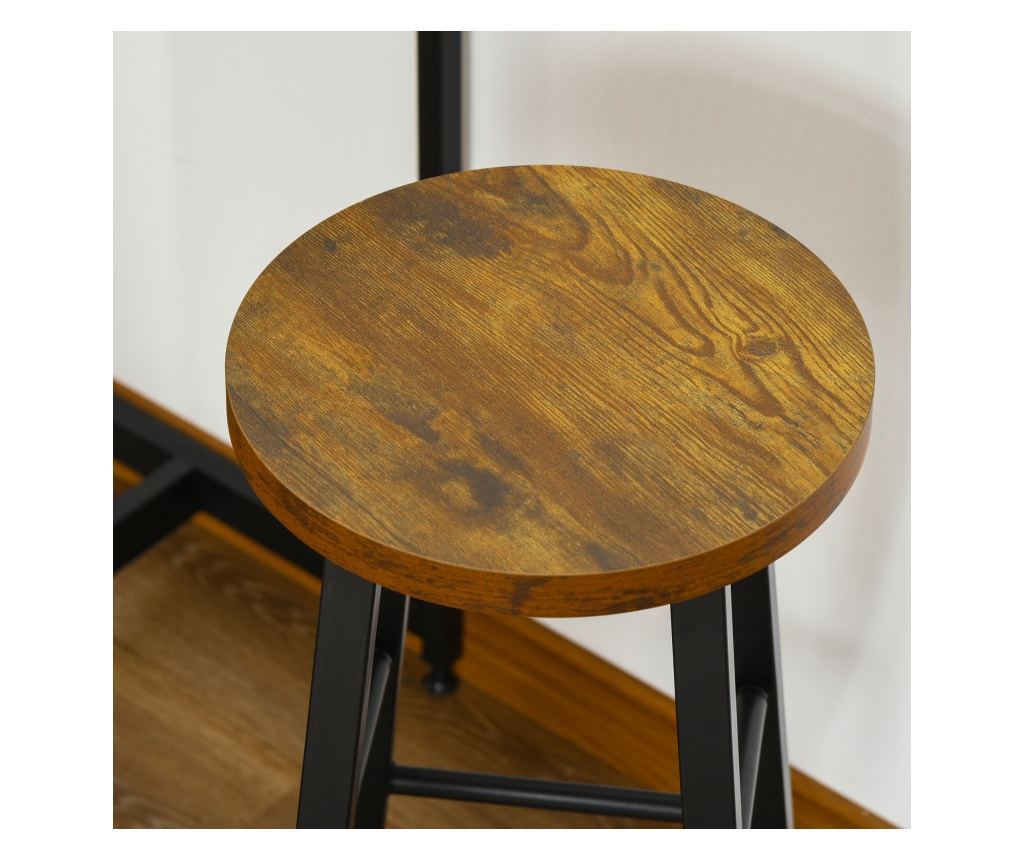 Set de Masa de Bar si Scaune cu Raft de Depozitare, 91x49x91 cm, Maro Rustic - 9