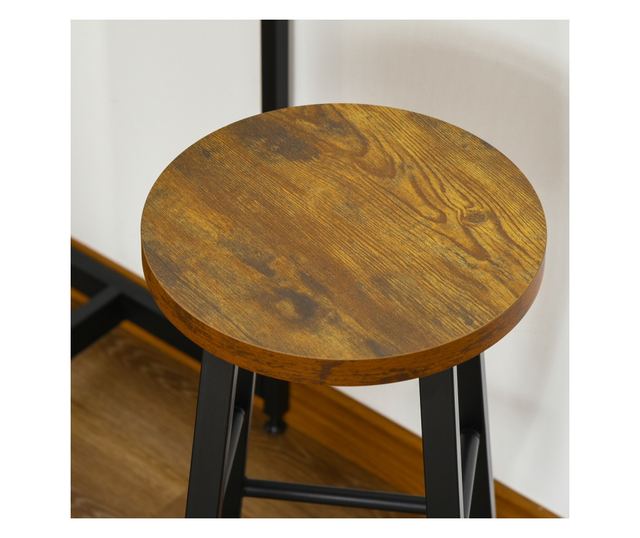 Set de Masa de Bar si Scaune cu Raft de Depozitare, 91x49x91 cm, Maro Rustic