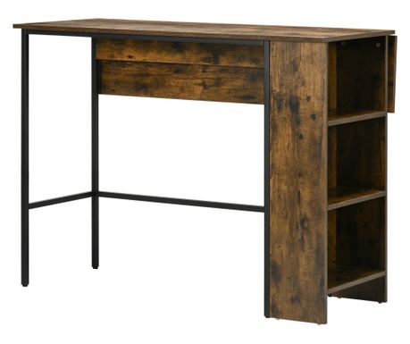 Masa de bar pliabil in stil industrial cu 3 rafturi, masa inalta din lemn si otel 120x76x91.4cm