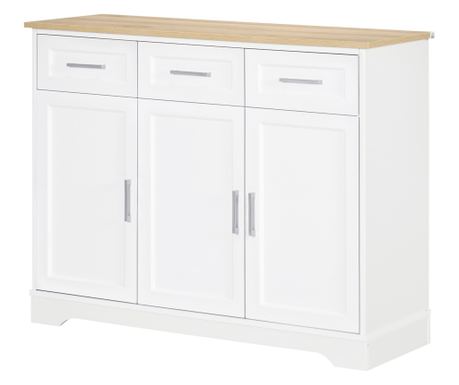 Bufet Modern pentru Bucătărie și Sufragerie din MDF și PAL Raft Reglabil, Dulap Multifuncțional cu 3 Sertare și 3 Uși, 101x39x82