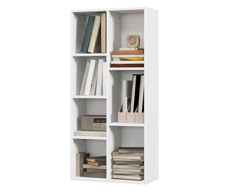 Vintage stílusú fa könyvespolc 7 különböző MDF polccal otthonra és irodába, 50x24x106 cm, fehér