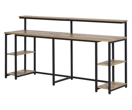 Ipari stílusú dupla íróasztal, MDF/fém, 200x53x100 cm, fekete/barna