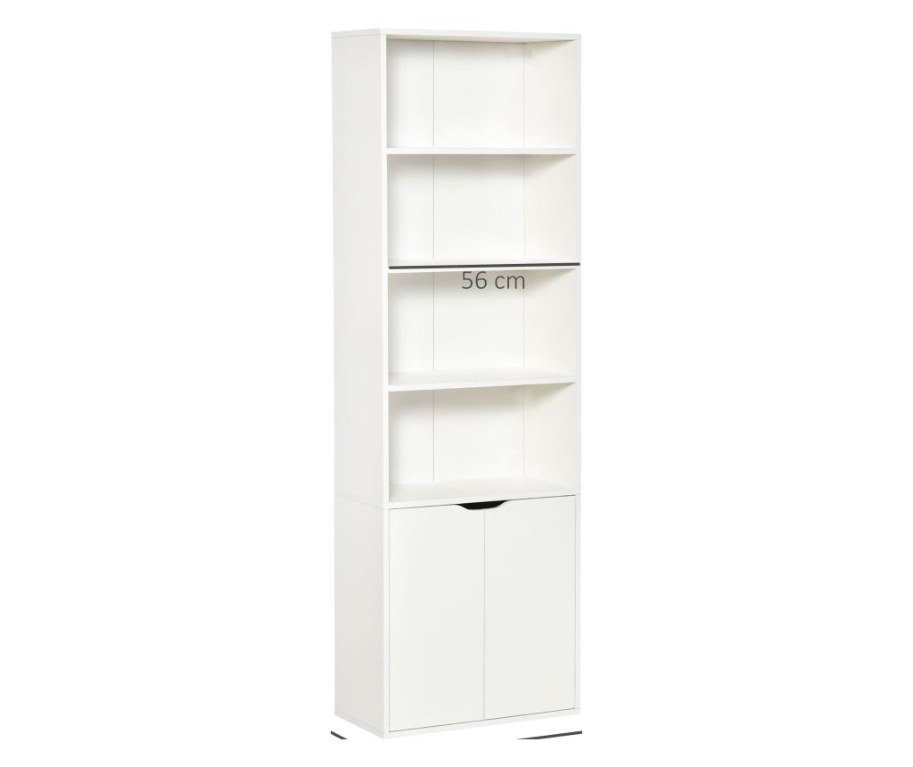 Модерна етажерка с 4 рафта и шкаф с 2 врати, за всекидневна, 59x29x180 см, бяла - 4