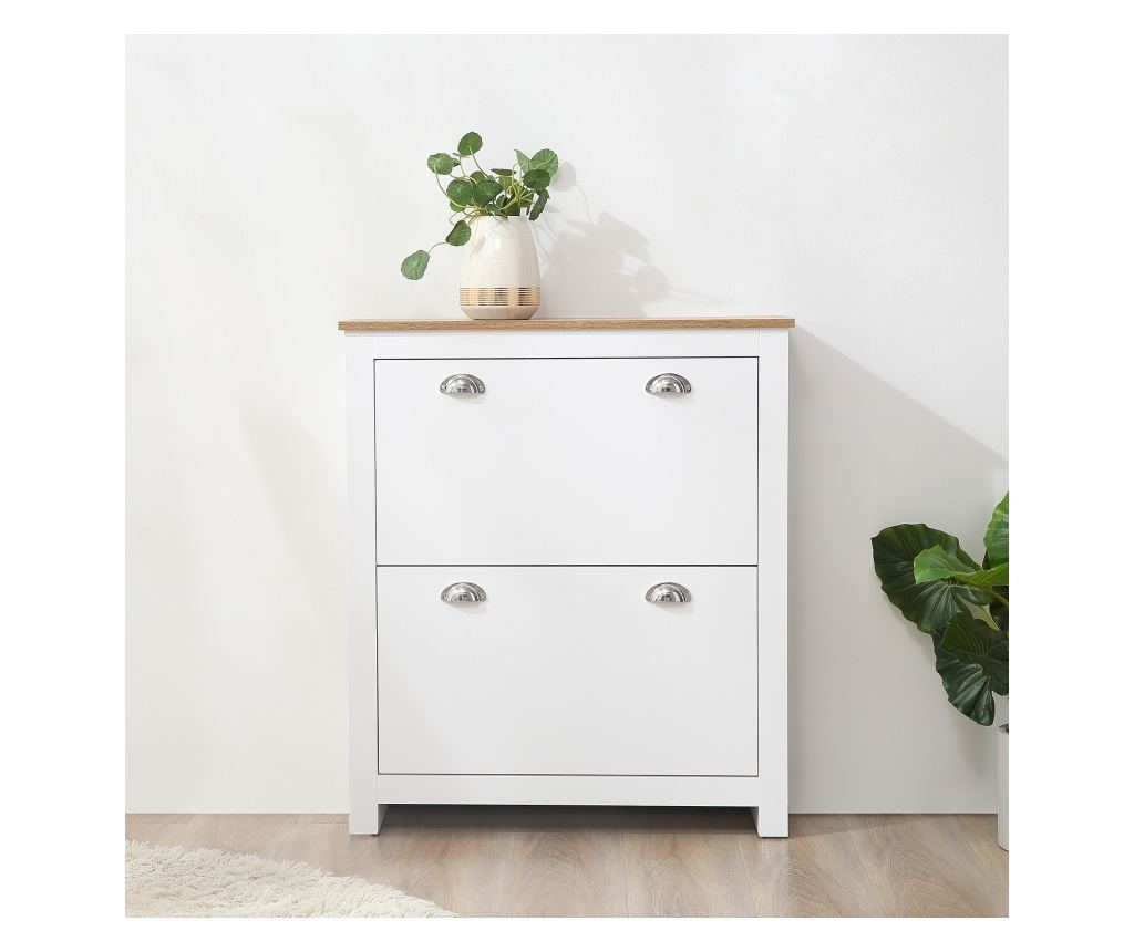 Dulap pentru Pantofi cu 2 Sertare pentru 12 Perechi de Incaltaminte, Dulap de Depozitare, 79x23x90,5 cm, Alb - 2