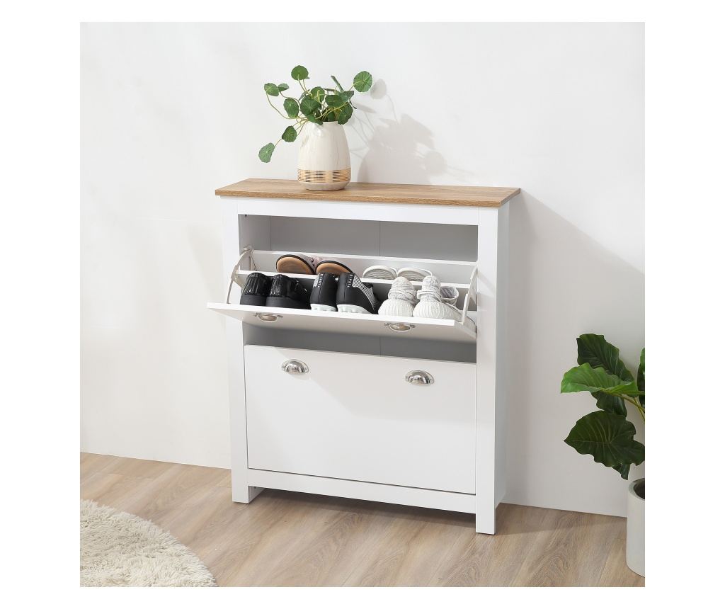 Dulap pentru Pantofi cu 2 Sertare pentru 12 Perechi de Incaltaminte, Dulap de Depozitare, 79x23x90,5 cm, Alb - 3